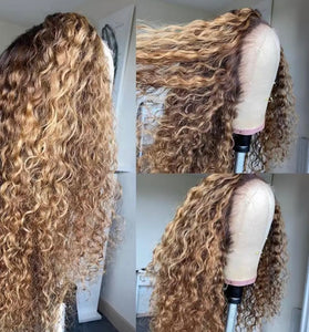 SOFIA Wig Honey Blonde Peruvian Deep Wave Frontal Highlight Wig